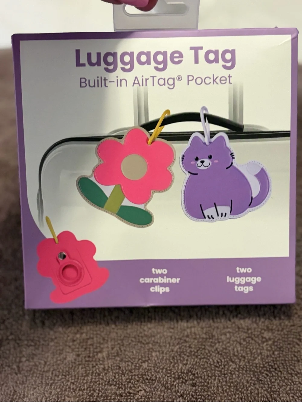 Kids Luggage Tag Set with Built-in AirTag Pocket - Purple & Pink